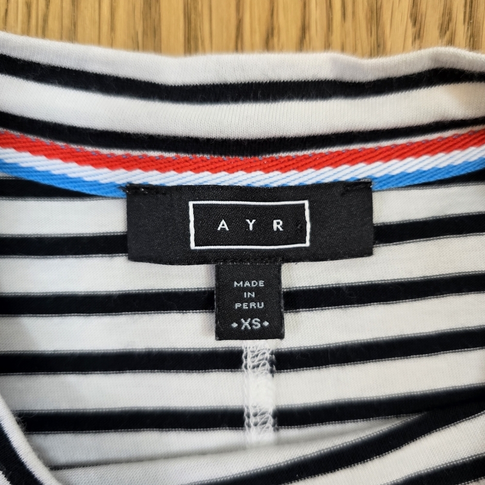 AYR Black and White Striped Crewneck Long Sleeve T-shirt Extra Small - Picture 3 of 8